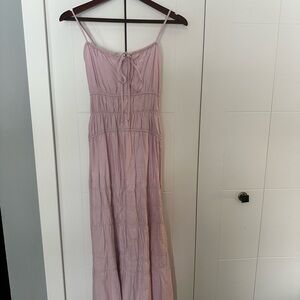 Soft Blush Tiered Maxi Dress with Tie Front